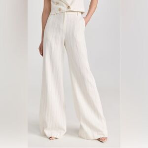 L'Agence Pilar Wide Leg trouser linen Pant cream metallic gold pin stripe 2. NWT